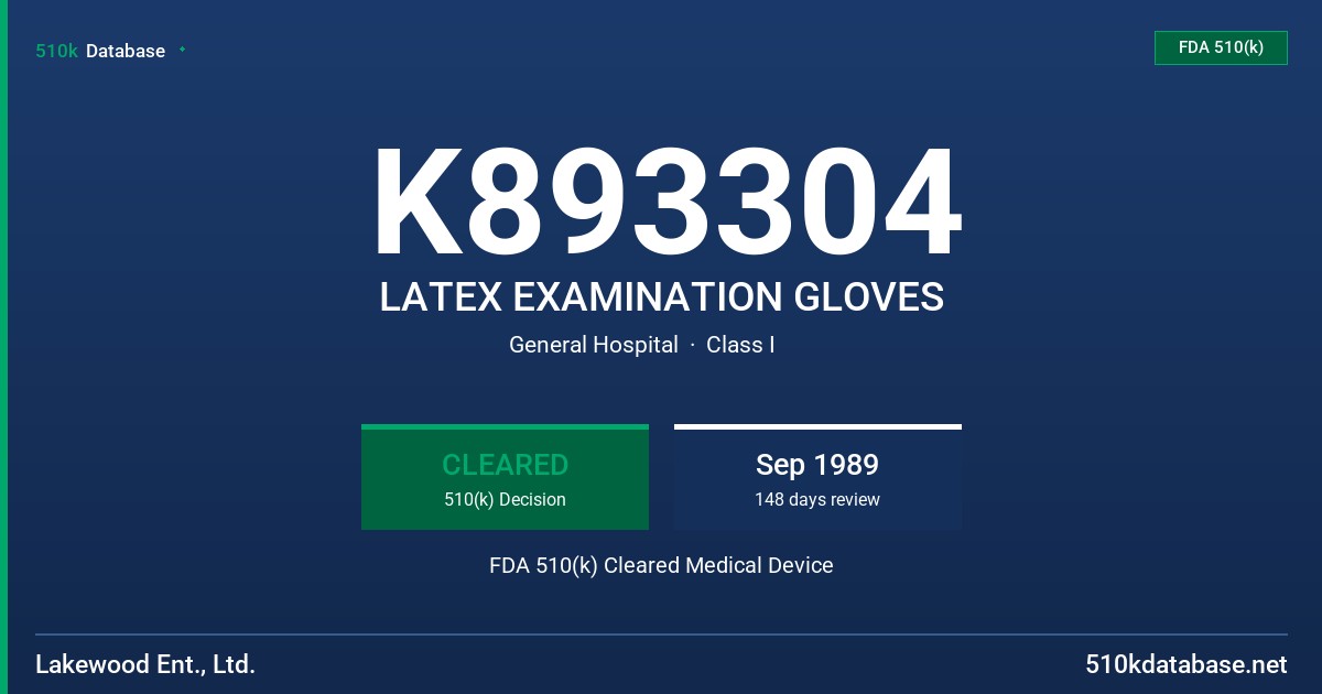K893304 LATEX EXAMINATION GLOVES FDA 510(k) Cleared Medical Device