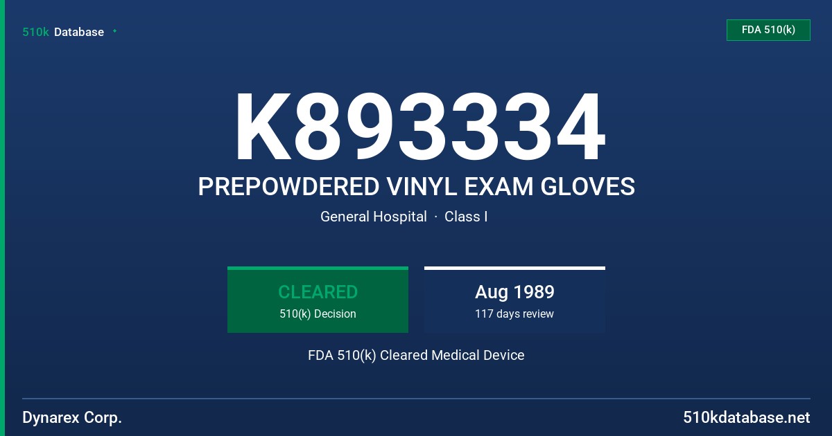 K893334 PREPOWDERED VINYL EXAM GLOVES FDA 510(k) Cleared Medical Device