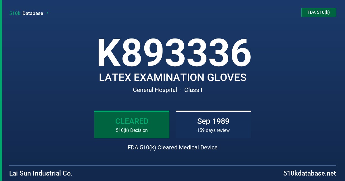 K893336 LATEX EXAMINATION GLOVES FDA 510(k) Cleared Medical Device
