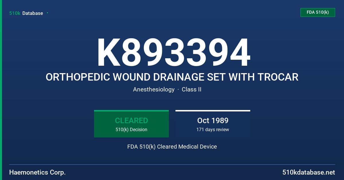 K893394 ORTHOPEDIC WOUND DRAINAGE SET WITH TROCAR FDA 510(k) Cleared Medical Device
