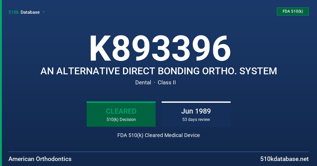 K893396 AN ALTERNATIVE DIRECT BONDING ORTHO. SYSTEM FDA 510(k) Cleared Medical Device