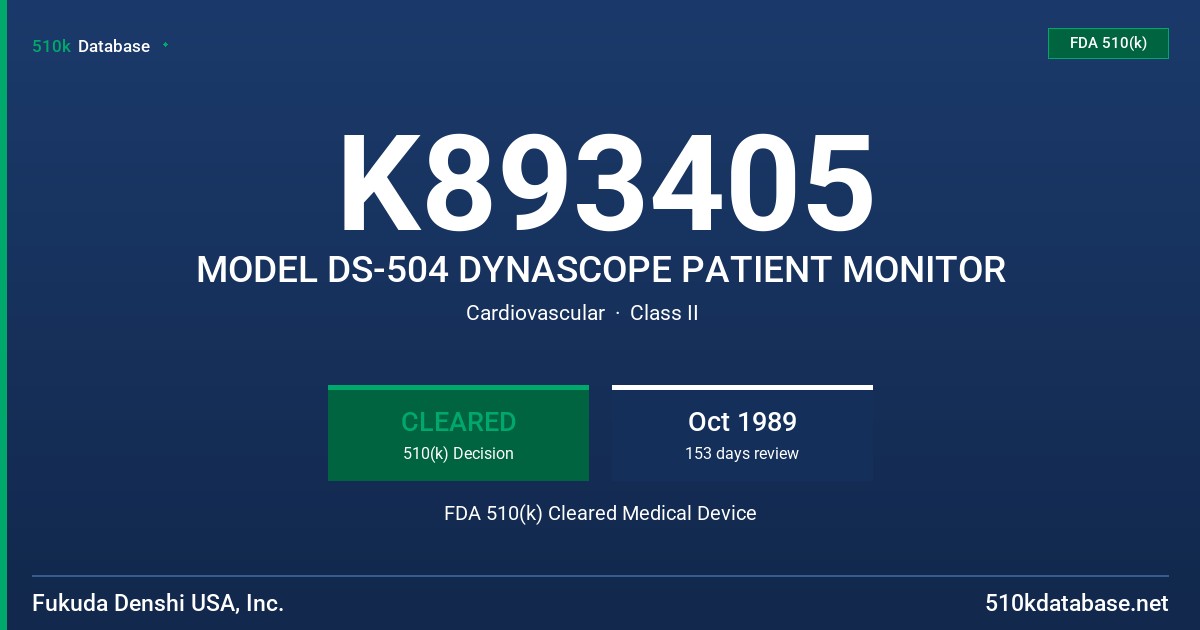 K893405 MODEL DS-504 DYNASCOPE PATIENT MONITOR FDA 510(k) Cleared Medical Device