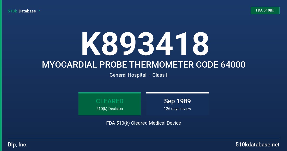 K893418 MYOCARDIAL PROBE THERMOMETER CODE 64000 FDA 510(k) Cleared Medical Device
