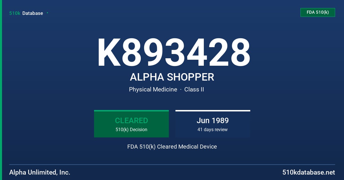K893428 ALPHA SHOPPER FDA 510(k) Cleared Medical Device