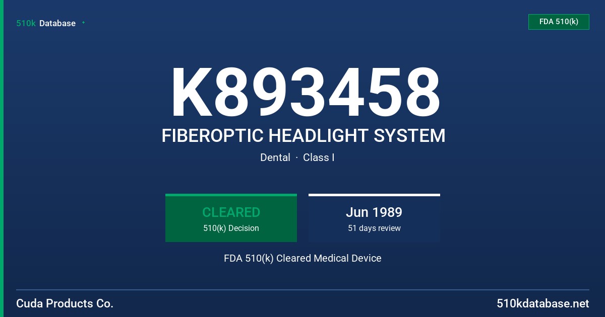 K893458 FIBEROPTIC HEADLIGHT SYSTEM FDA 510(k) Cleared Medical Device
