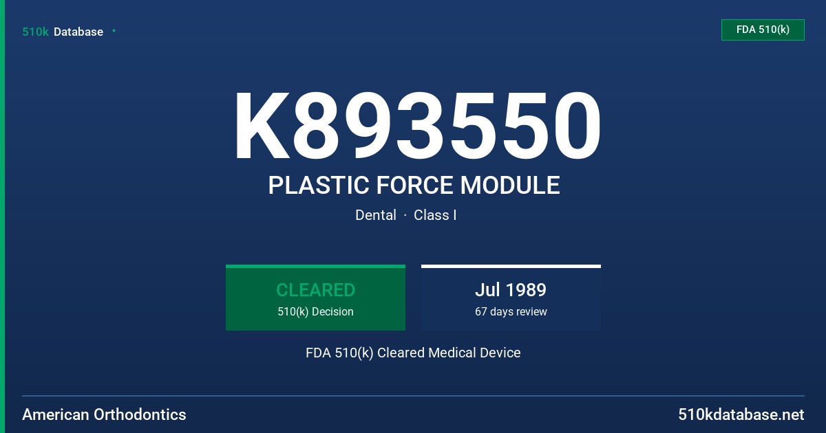 K893550 PLASTIC FORCE MODULE FDA 510(k) Cleared Medical Device