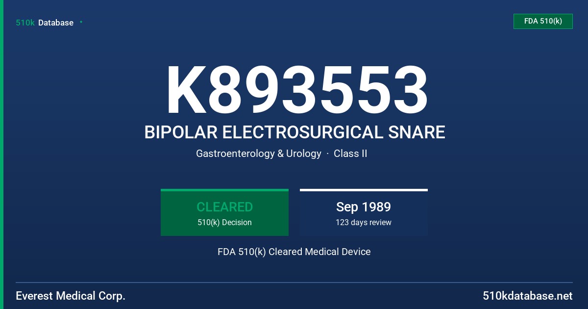 K893553 BIPOLAR ELECTROSURGICAL SNARE FDA 510(k) Cleared Medical Device