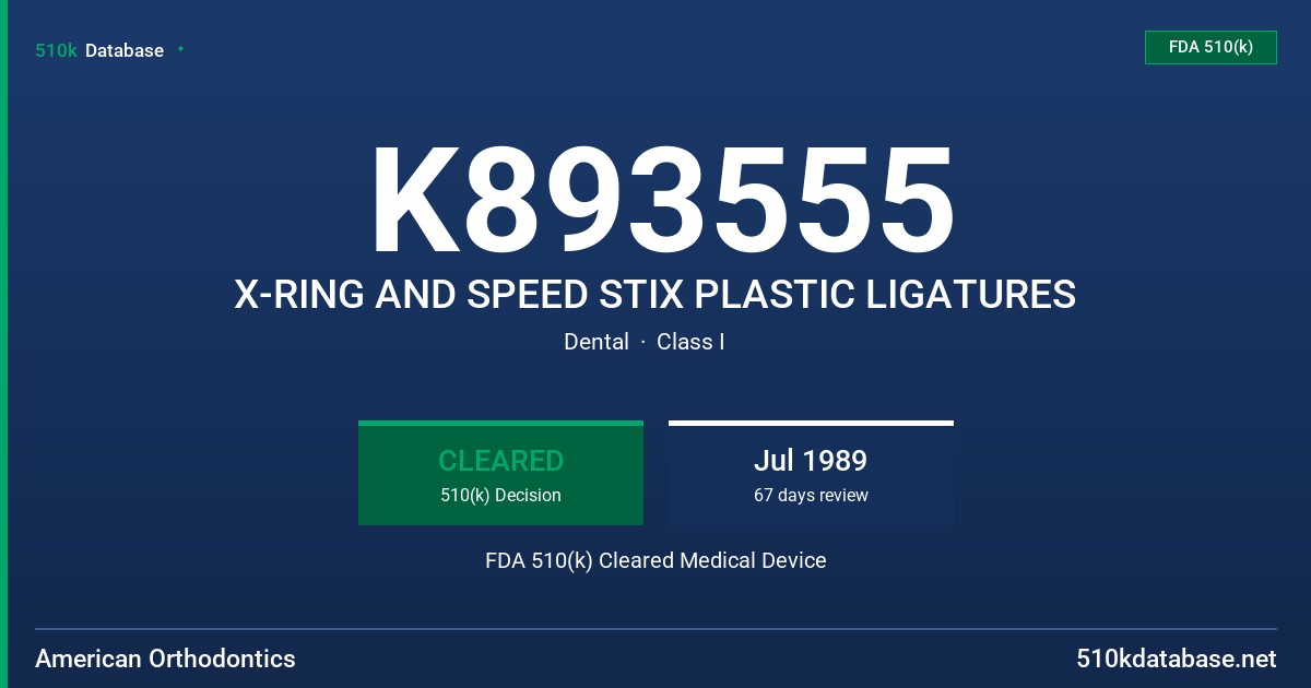 K893555 X-RING AND SPEED STIX PLASTIC LIGATURES FDA 510(k) Cleared Medical Device