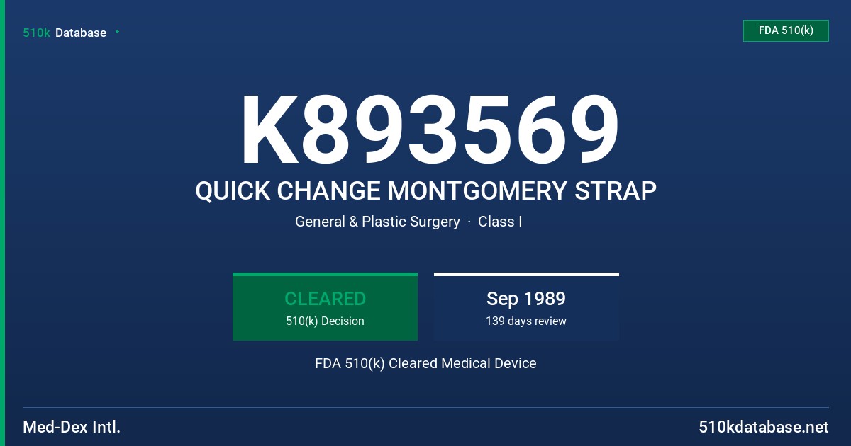 K893569 QUICK CHANGE MONTGOMERY STRAP FDA 510(k) Cleared Medical Device