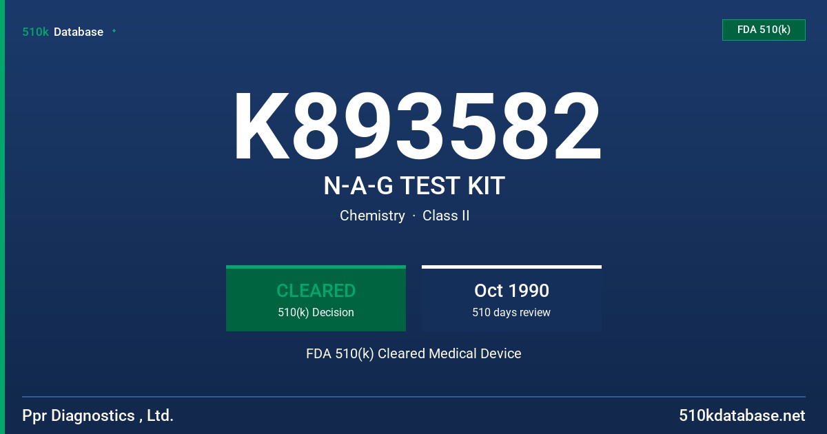 K893582 N-A-G TEST KIT FDA 510(k) Cleared Medical Device