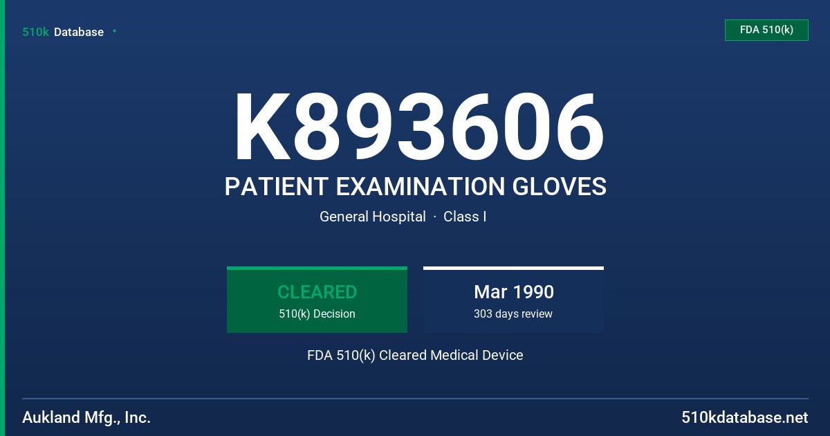 K893606 PATIENT EXAMINATION GLOVES FDA 510(k) Cleared Medical Device
