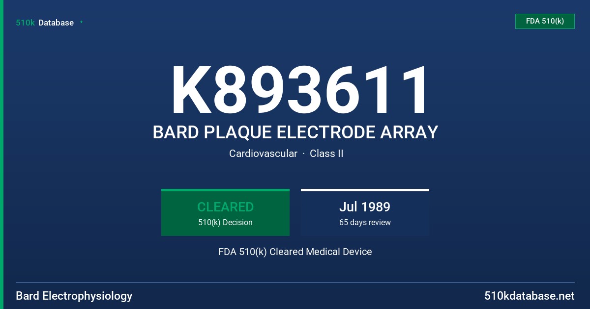 K893611 BARD PLAQUE ELECTRODE ARRAY FDA 510(k) Cleared Medical Device