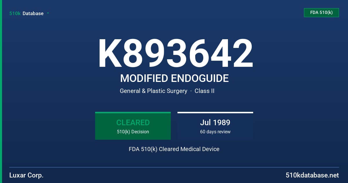 K893642 MODIFIED ENDOGUIDE FDA 510(k) Cleared Medical Device