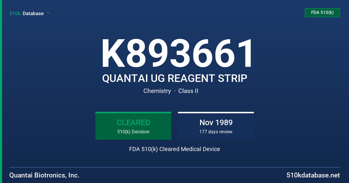 K893661 QUANTAI UG REAGENT STRIP FDA 510(k) Cleared Medical Device