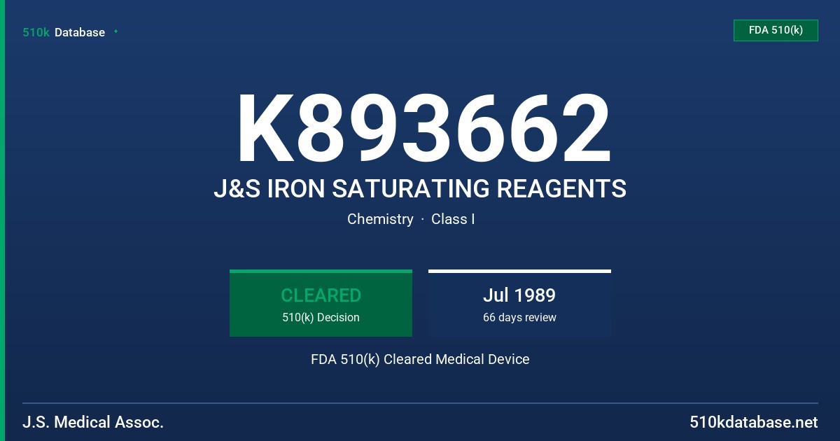 K893662 J&S IRON SATURATING REAGENTS FDA 510(k) Cleared Medical Device