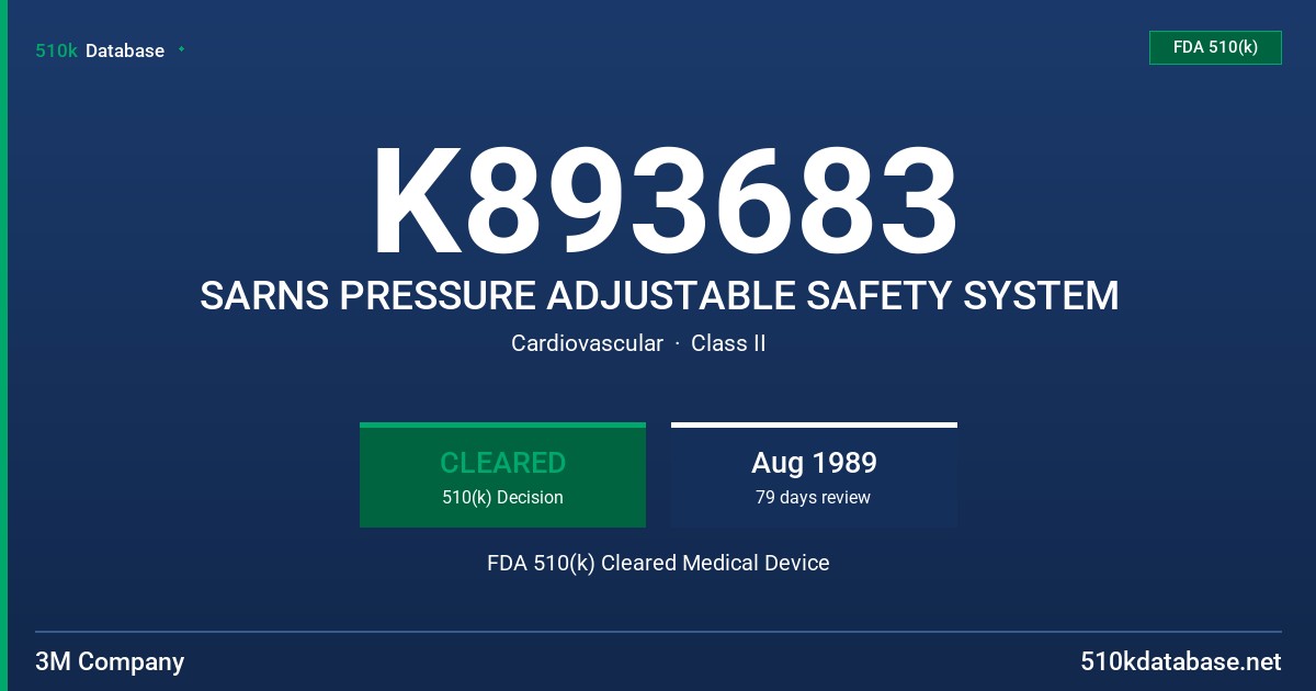 K893683 SARNS PRESSURE ADJUSTABLE SAFETY SYSTEM FDA 510(k) Cleared Medical Device