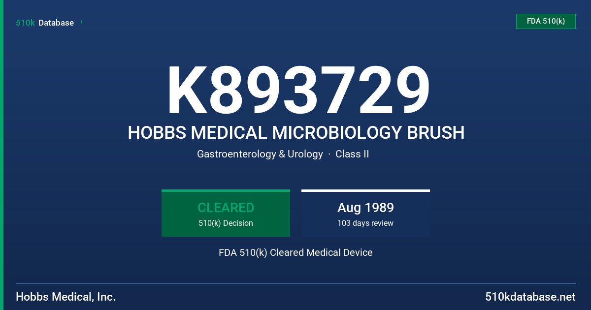 K893729 HOBBS MEDICAL MICROBIOLOGY BRUSH FDA 510(k) Cleared Medical Device