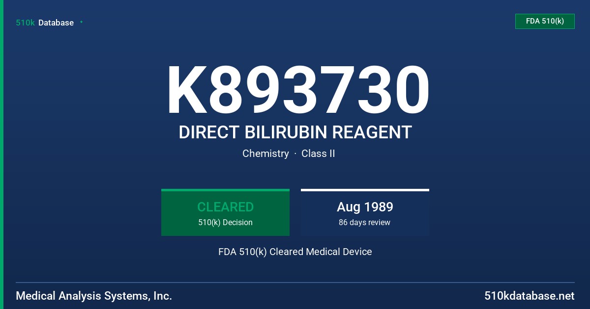 K893730 DIRECT BILIRUBIN REAGENT FDA 510(k) Cleared Medical Device