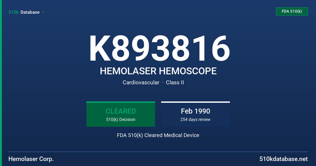 K893816 HEMOLASER HEMOSCOPE FDA 510(k) Cleared Medical Device
