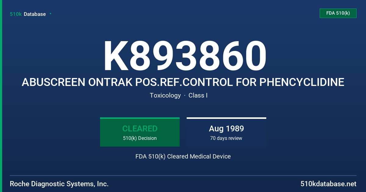 K893860 ABUSCREEN ONTRAK POS.REF.CONTROL FOR PHENCYCLIDINE FDA 510(k) Cleared Medical Device