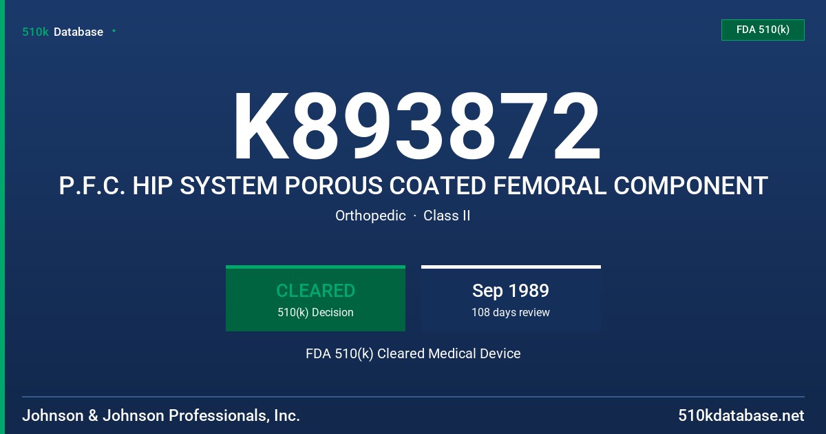 K893872 P.F.C. HIP SYSTEM POROUS COATED FEMORAL COMPONENT FDA 510(k) Cleared Medical Device