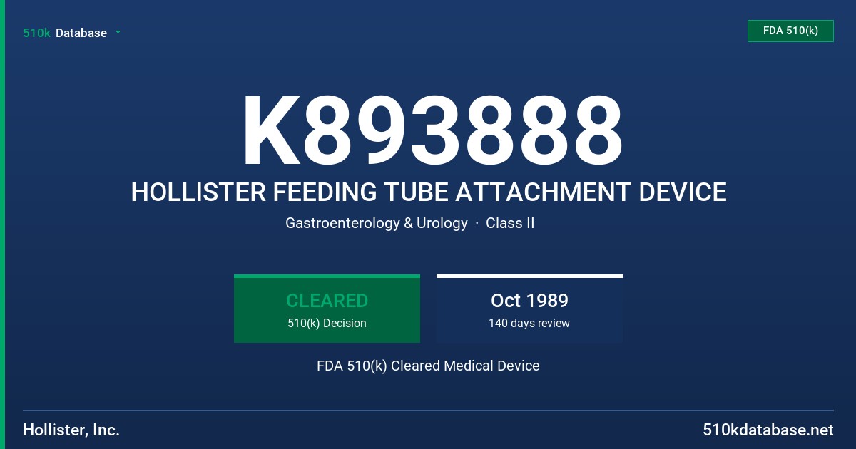 K893888 HOLLISTER FEEDING TUBE ATTACHMENT DEVICE FDA 510(k) Cleared Medical Device