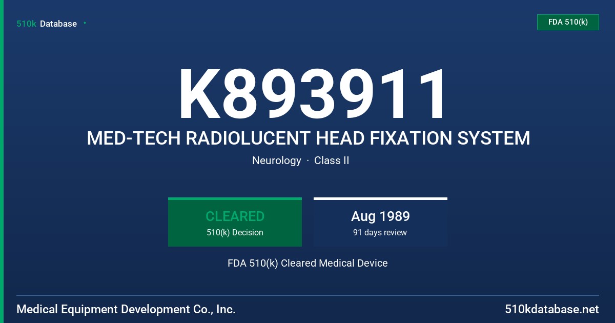 K893911 MED-TECH RADIOLUCENT HEAD FIXATION SYSTEM FDA 510(k) Cleared Medical Device
