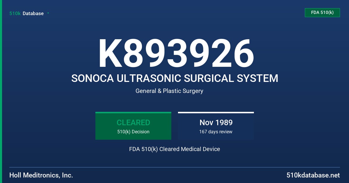K893926 SONOCA ULTRASONIC SURGICAL SYSTEM FDA 510(k) Cleared Medical Device