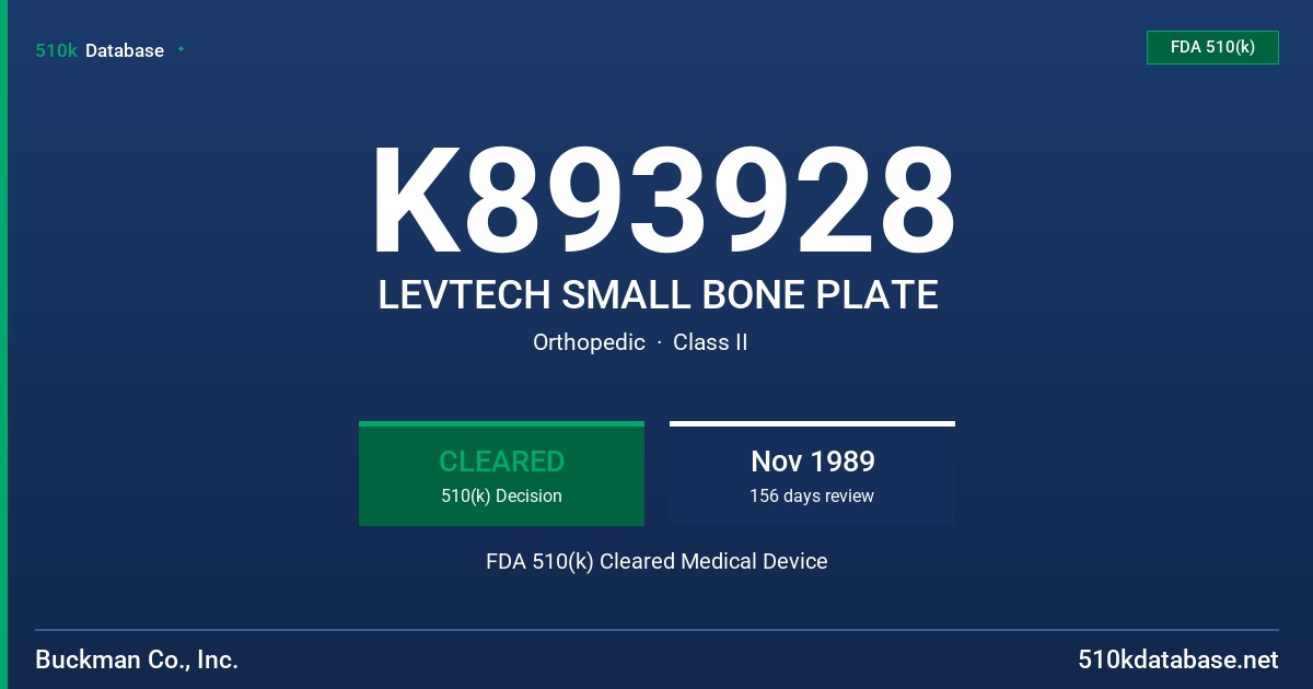 K893928 LEVTECH SMALL BONE PLATE FDA 510(k) Cleared Medical Device