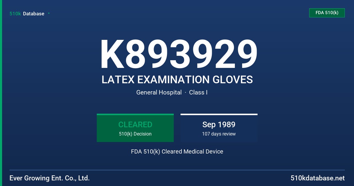 K893929 LATEX EXAMINATION GLOVES FDA 510(k) Cleared Medical Device