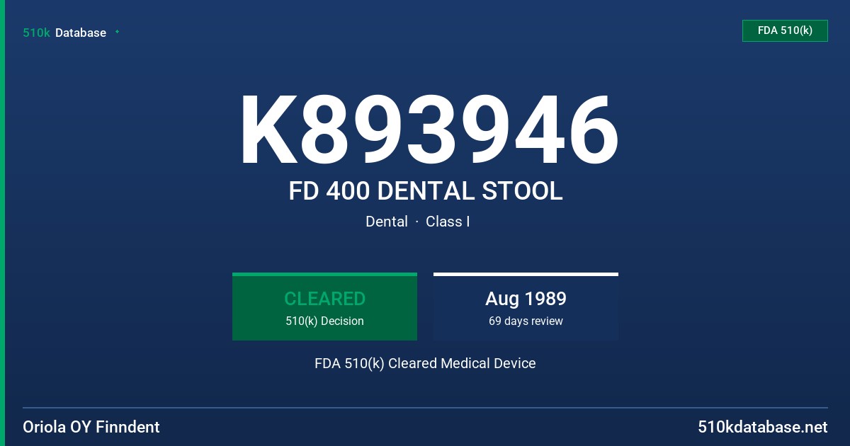 K893946 FD 400 DENTAL STOOL FDA 510(k) Cleared Medical Device