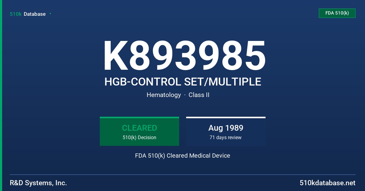 K893985 HGB-CONTROL SET/MULTIPLE FDA 510(k) Cleared Medical Device