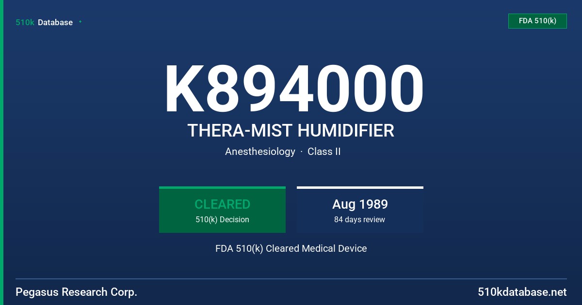 K894000 THERA-MIST HUMIDIFIER FDA 510(k) Cleared Medical Device