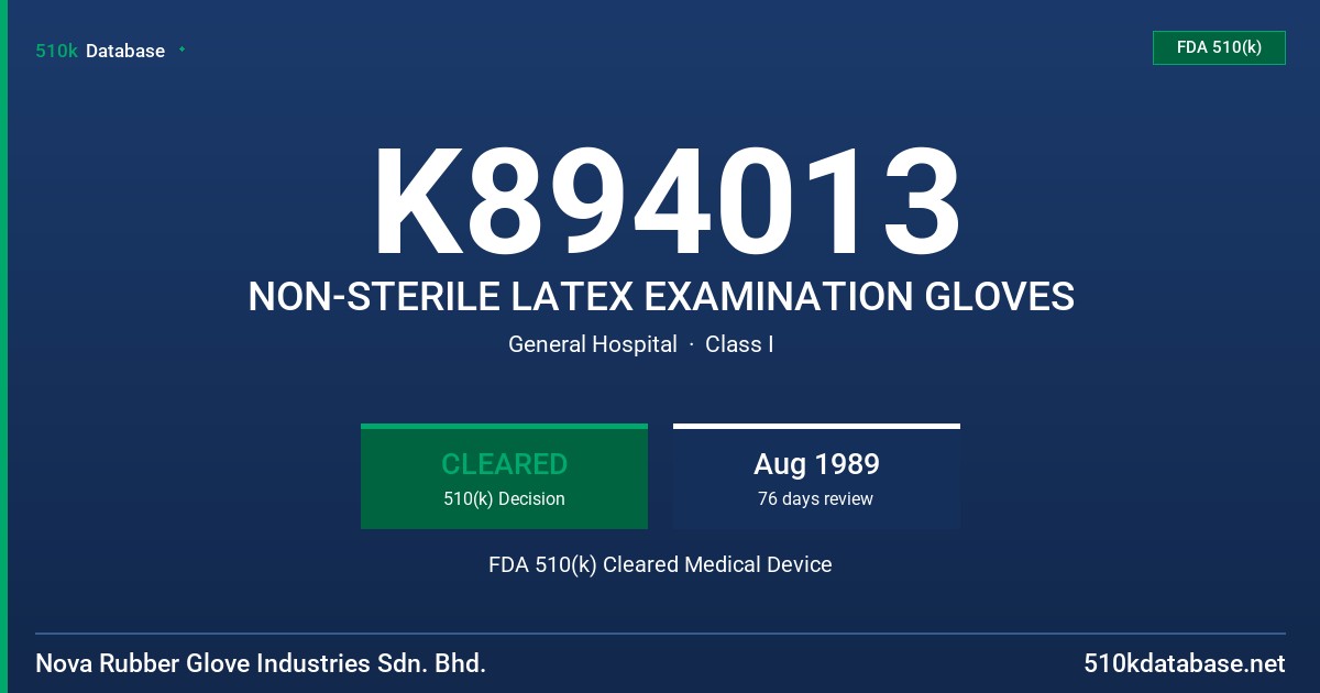 K894013 NON-STERILE LATEX EXAMINATION GLOVES FDA 510(k) Cleared Medical Device