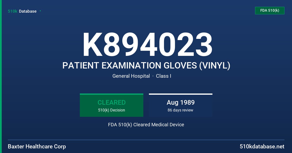 K894023 PATIENT EXAMINATION GLOVES (VINYL) FDA 510(k) Cleared Medical Device