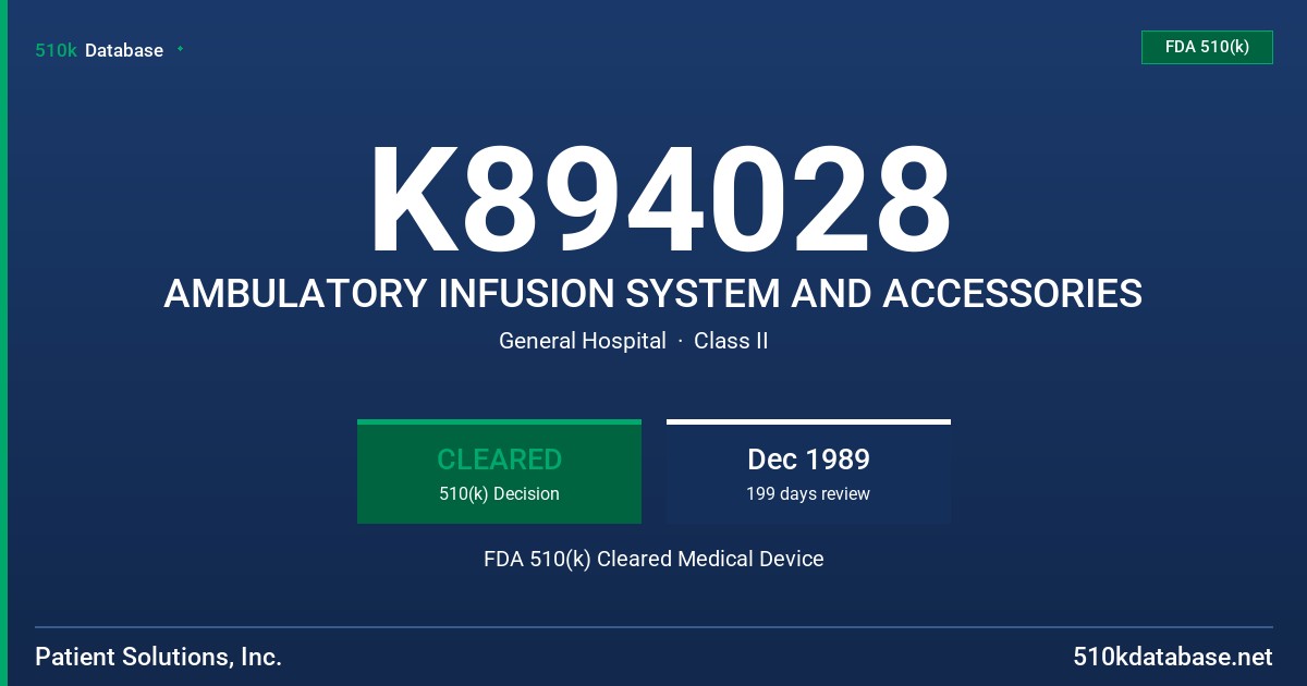 K894028 AMBULATORY INFUSION SYSTEM AND ACCESSORIES FDA 510(k) Cleared Medical Device
