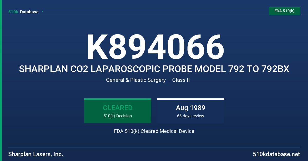 K894066 SHARPLAN CO2 LAPAROSCOPIC PROBE MODEL 792 TO 792BX FDA 510(k) Cleared Medical Device