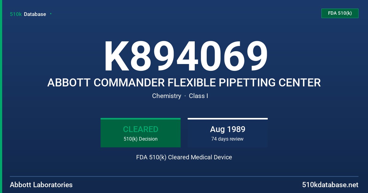 K894069 ABBOTT COMMANDER FLEXIBLE PIPETTING CENTER FDA 510(k) Cleared Medical Device