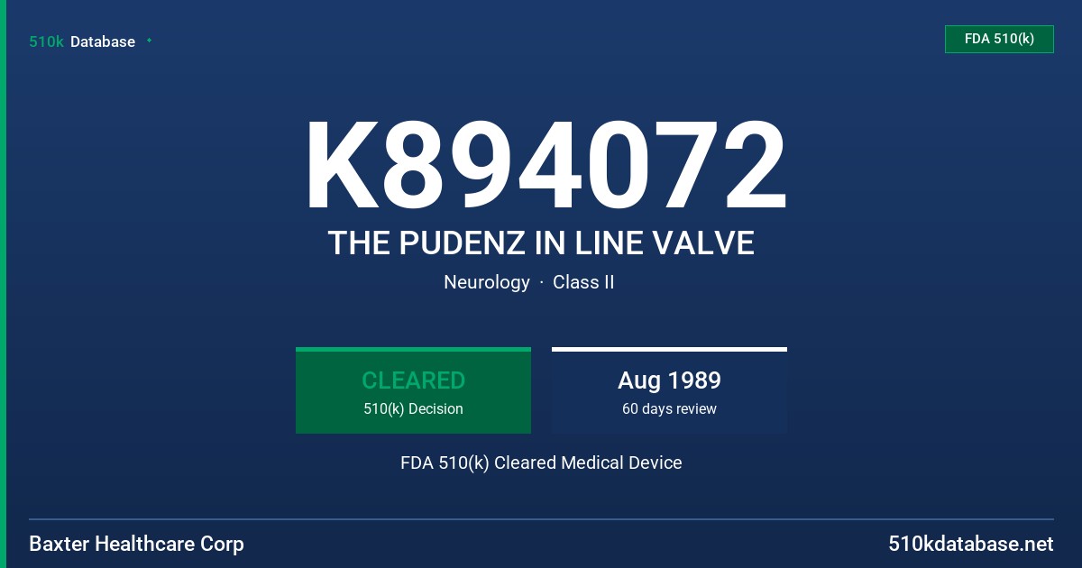 K894072 THE PUDENZ IN LINE VALVE FDA 510(k) Cleared Medical Device