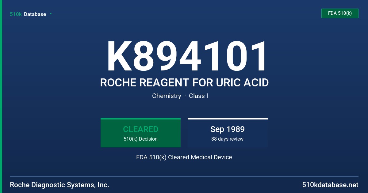 K894101 ROCHE REAGENT FOR URIC ACID FDA 510(k) Cleared Medical Device