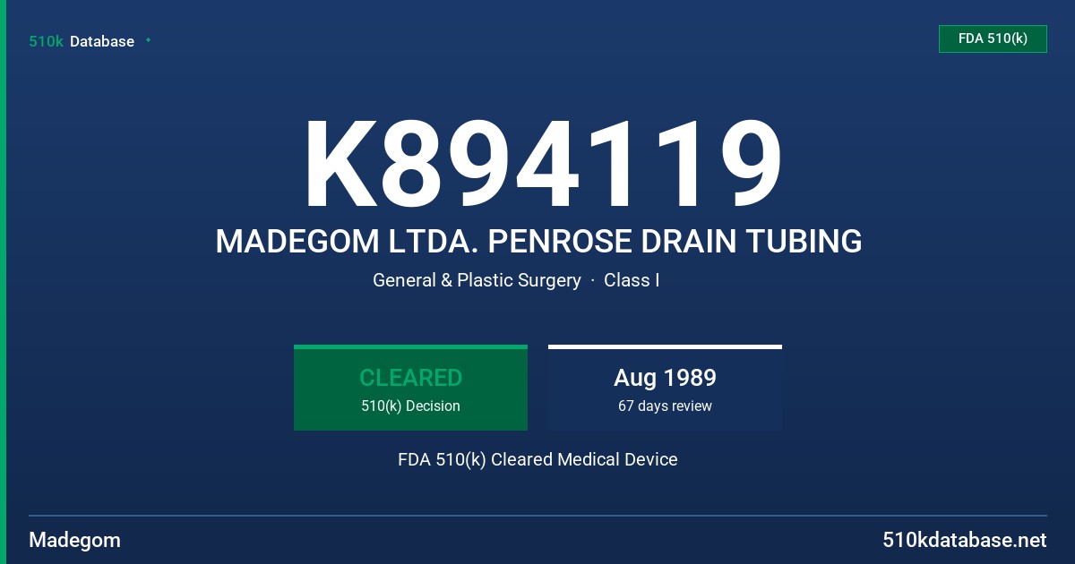 K894119 MADEGOM LTDA. PENROSE DRAIN TUBING FDA 510(k) Cleared Medical Device