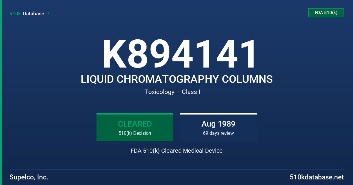 K894141 LIQUID CHROMATOGRAPHY COLUMNS FDA 510(k) Cleared Medical Device