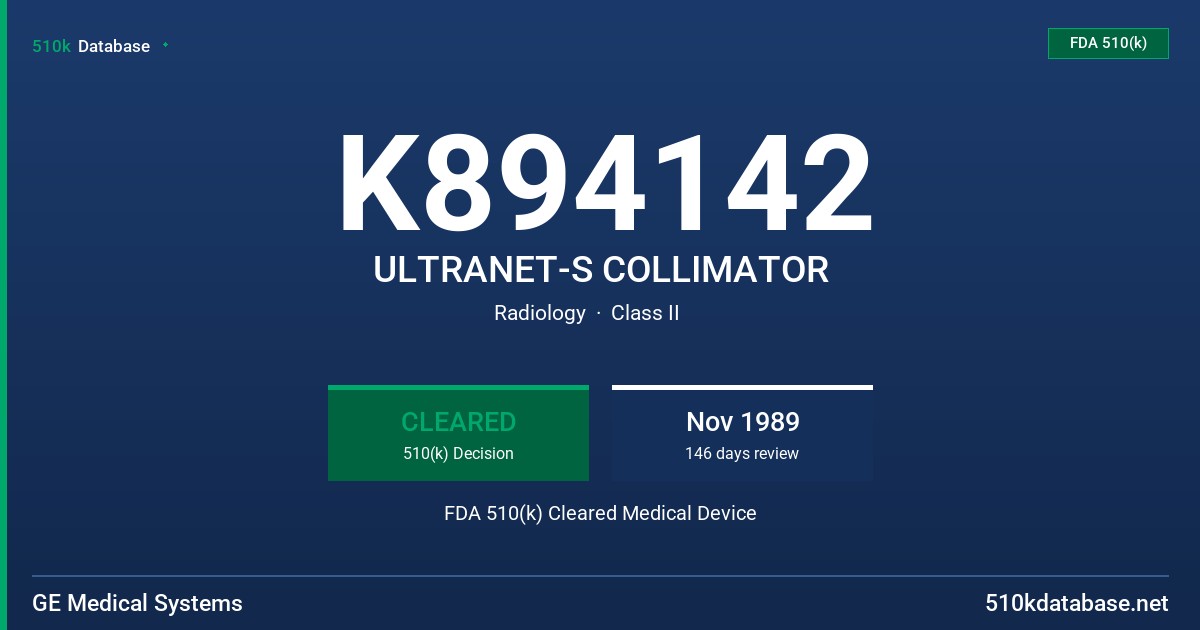 K894142 ULTRANET-S COLLIMATOR FDA 510(k) Cleared Medical Device