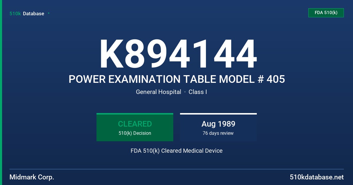 K894144 POWER EXAMINATION TABLE MODEL # 405 FDA 510(k) Cleared Medical Device