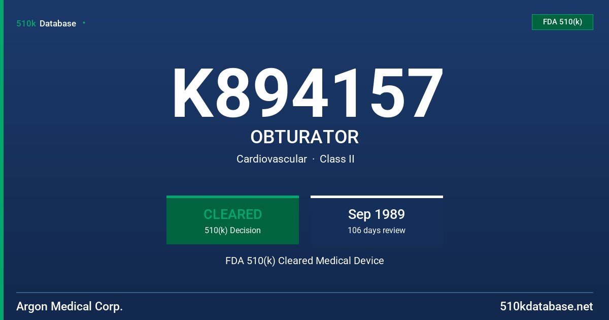 K894157 OBTURATOR FDA 510(k) Cleared Medical Device