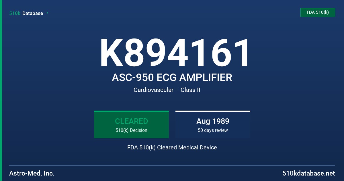 K894161 ASC-950 ECG AMPLIFIER FDA 510(k) Cleared Medical Device