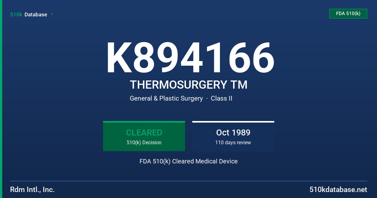 K894166 THERMOSURGERY TM FDA 510(k) Cleared Medical Device