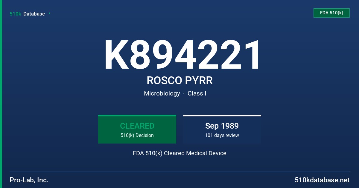 K894221 ROSCO PYRR FDA 510(k) Cleared Medical Device