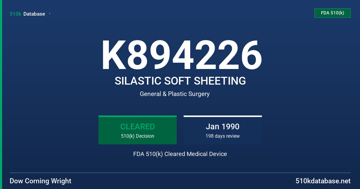 K894226 SILASTIC SOFT SHEETING FDA 510(k) Cleared Medical Device