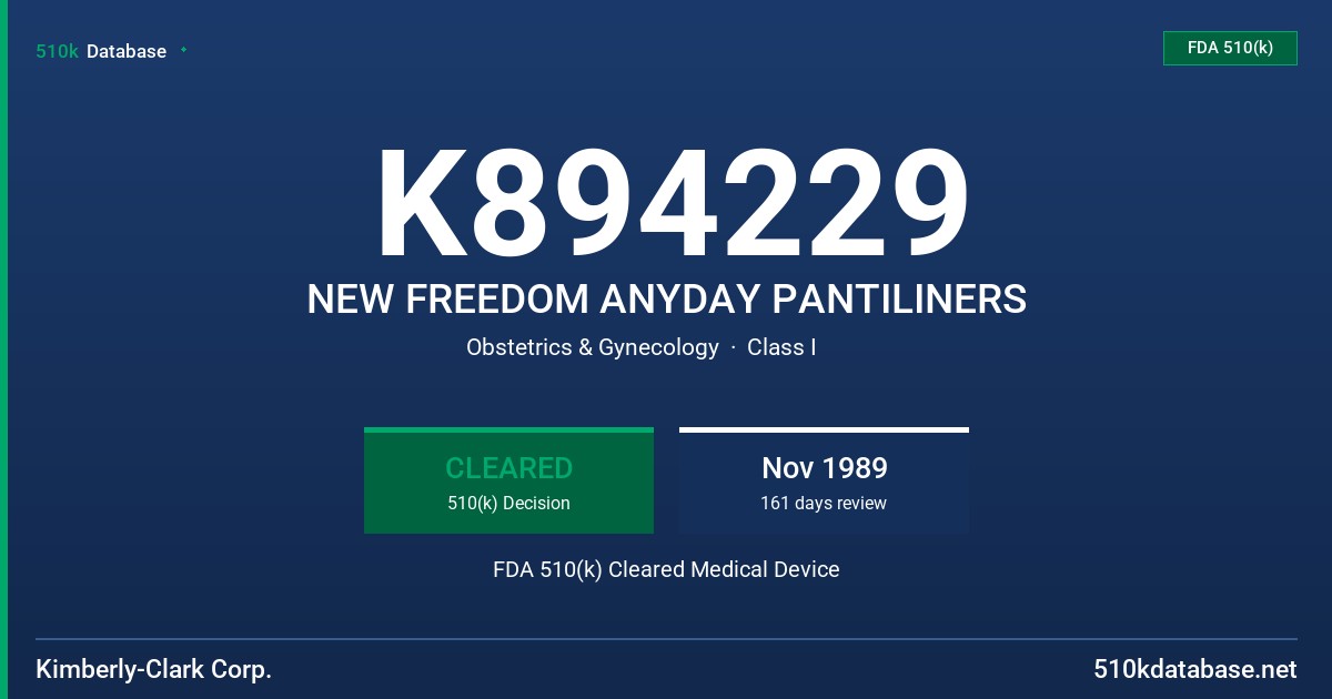 K894229 NEW FREEDOM ANYDAY PANTILINERS FDA 510(k) Cleared Medical Device